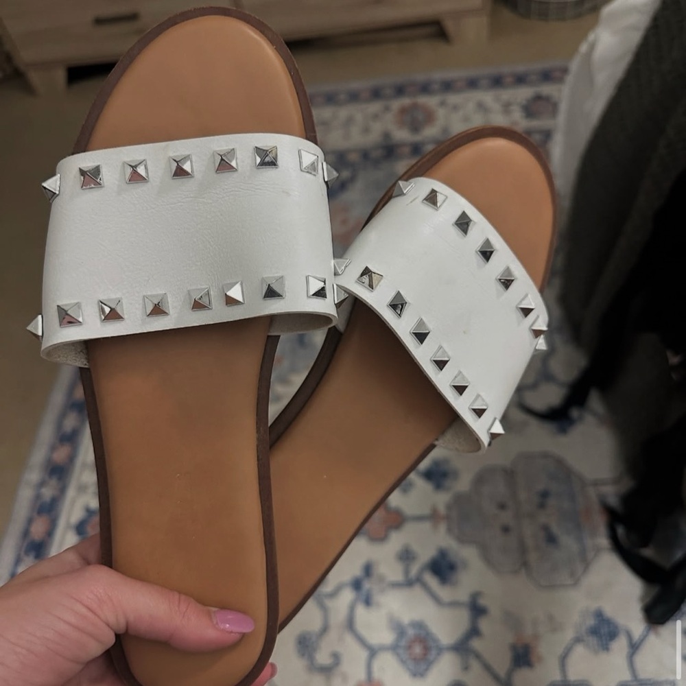 White Studded Slide Sandals